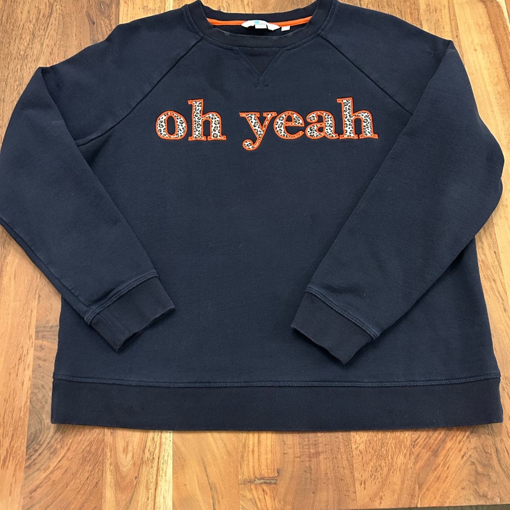 Boden Navy Crewneck Sweatshirt with Orange Appliqué